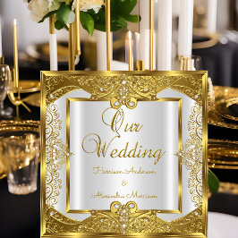 Convite Casamento Elite Dourado Pérolas Brancas Moldura Do