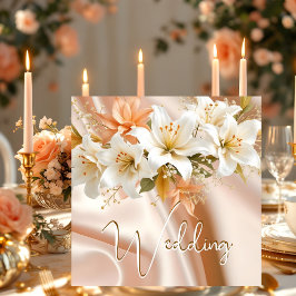 Convite Casamento Elite floral Lírios Branco Seda Pêssego