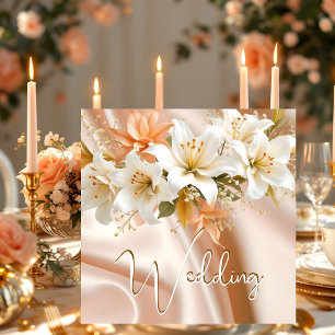 Convite Casamento Elite floral Lírios Branco Seda Pêssego