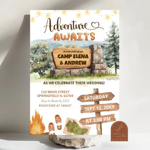 Convite casamento em acampamento de aventura à espera