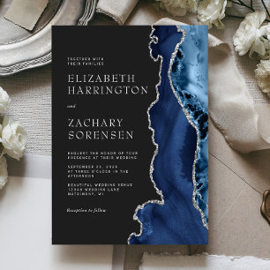 Convite Casamento em Ágata Azul Marinho Prata