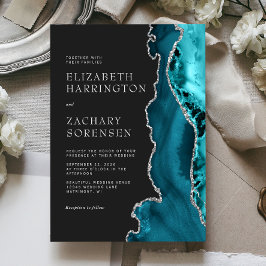 Convite Casamento em Ágata Azul Teal Prata