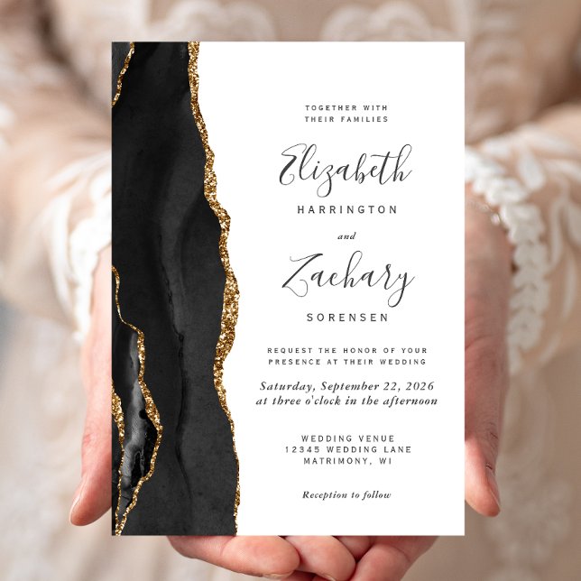 Convite Casamento em Ágata Dourada Preta Moderna (An elegant way to invite friends and family to share your special day.)