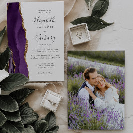 Convite Casamento em Ágata Dourada Roxa de Foto Moderna