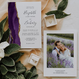 Convite Casamento em Ágata Dourada Roxa de Foto Moderna