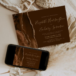 Convite Casamento em Ágata Marrom Mocha Dourado
