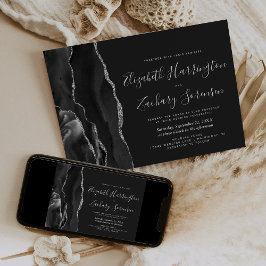 Convite Casamento em Ágata Prata Preta Moderna
