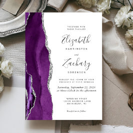 Convite Casamento em Ágata Prata Roxo Moderno