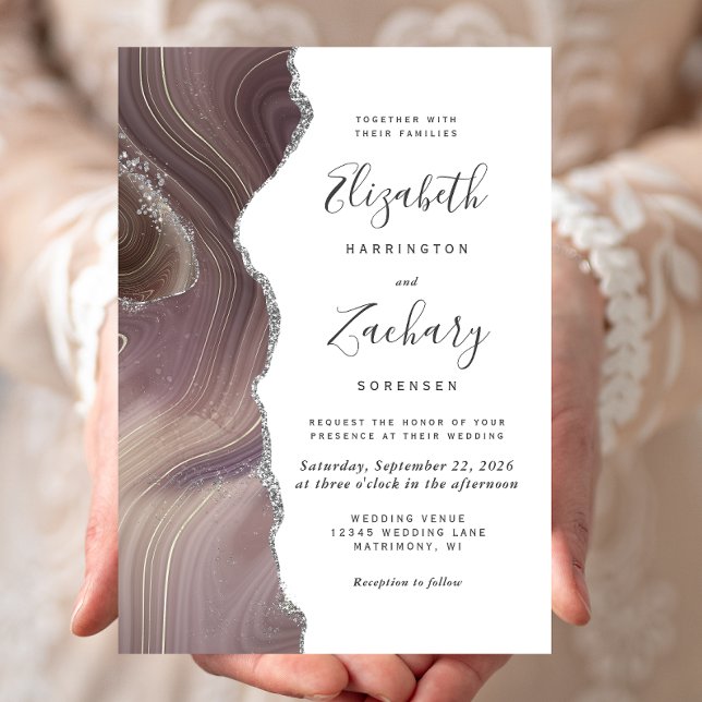 Convite Casamento em Ágata Prata Taupe Moderna (Criador carregado)
