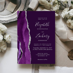 Convite Casamento em Ágata Prateada Deep Purple Moderna