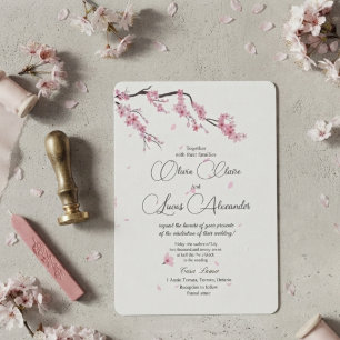 Convite Casamento em água-forte rosa de flor de cerejeira