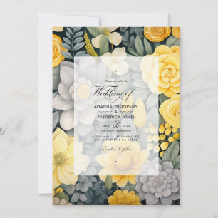 Convite Casamento em Amarelo Limão, Cinza Tempestuoso e Ci