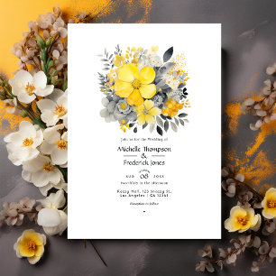 Convite Casamento em Amarelo Limão, Cinza Tempestuoso e Ci