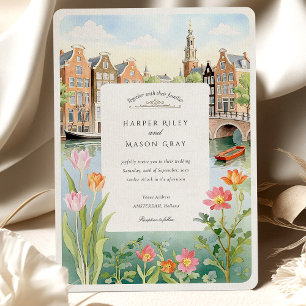 Convite Casamento em Amsterdam Holanda Aquarela
