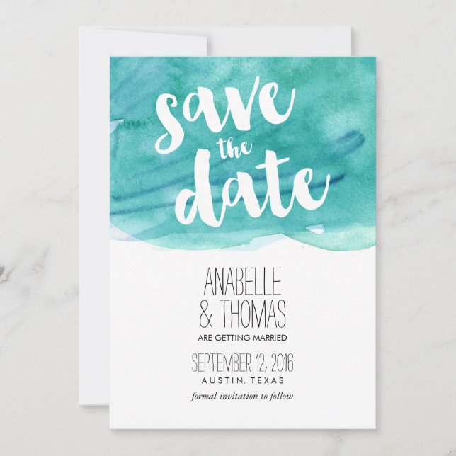 Convite Casamento em Aquarela Aqua Save the Date (Frente)