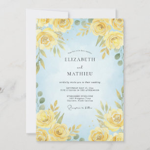 Convite Casamento em Aquarela Azul Água com Limão Costeiro