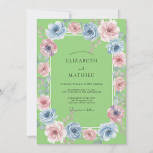 Convite Casamento em Aquarela Azul Chartreuse