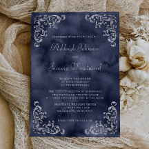 Casamento em Aquarela Azul Marinho Prata Vintage