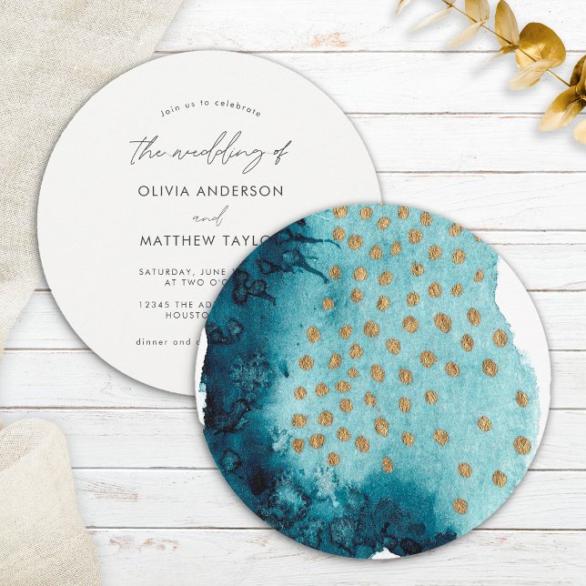 Convite Casamento em Aquarela Azul Marinho Simples Elegant (Front/Back)