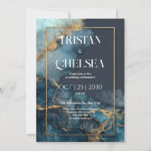 Casamento em Aquarela Azul Mármore Dourado Luxuoso