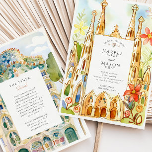 Convite Casamento em Aquarela Barcelona Gaudí