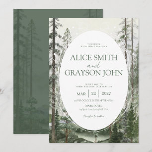 Convite Casamento em Aquarela Clássica com Árvore da Flore