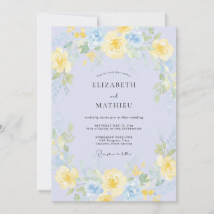 Convite Casamento em Aquarela com Água Azulada Banhada pel