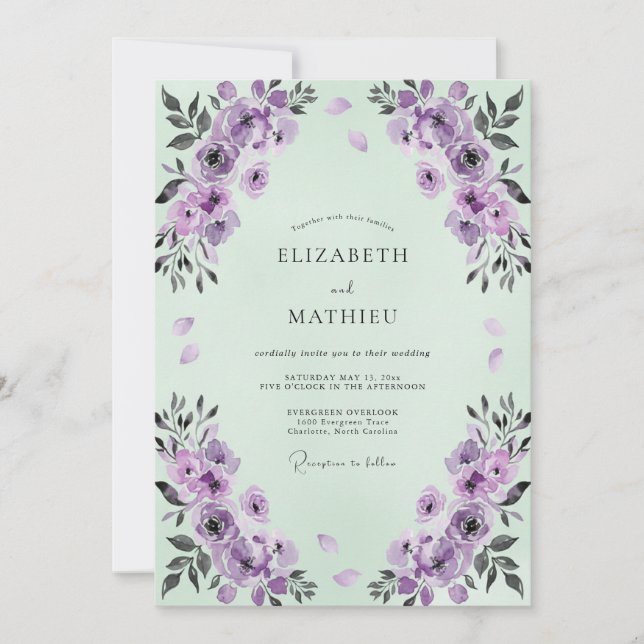 Convite Casamento em Aquarela com Âmbar e Hortelã (Frente)