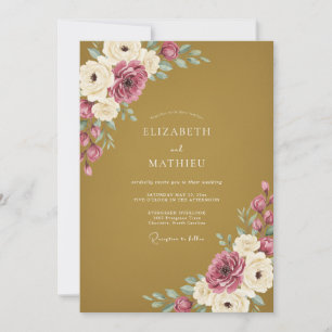 Convite Casamento em Aquarela com Ameixa Mostarda