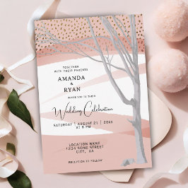 Convite Casamento em Aquarela com Árvore de Inverno Rústic