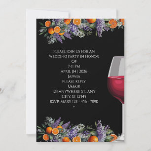 Convite Casamento em Aquarela com Citrino Elegante e Vinho