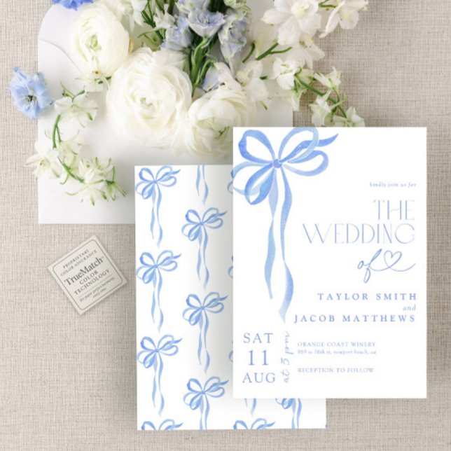 Convite Casamento em Aquarela com Laço Azul Caprichoso Mod (Criador carregado)