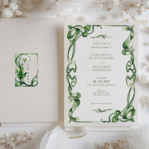 Convite Casamento em Aquarela com Lírio Calla em Art Nouve