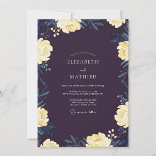 Convite Casamento em Aquarela de Água Creme Pálido Ameixa
