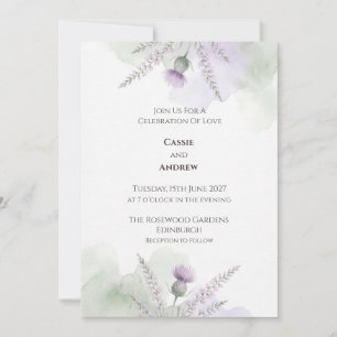 Convite Casamento em Aquarela de Lavanda Suave com Cardo E