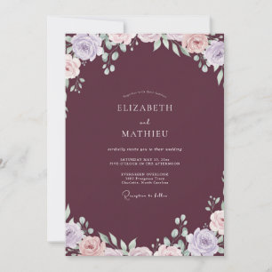 Convite Casamento em Aquarela de Lilás Ameixa
