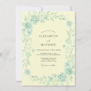 Convite Casamento em Aquarela de Menta e Manteiga