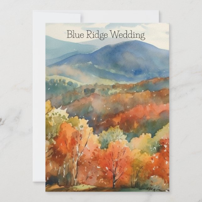 Convite Casamento em Aquarela de Outono nas Montanhas Blue (Frente)