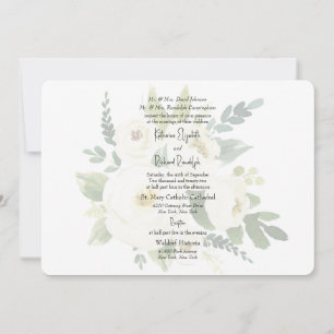 Convite Casamento em Aquarela de Rosa Branca Elegante Arre
