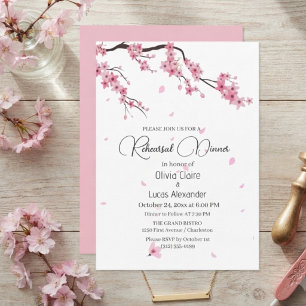 Convite Casamento em Aquarela de Sakura Floral Rosa Elegan