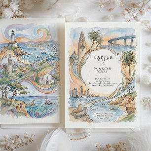 Convite Casamento em Aquarela dos Pontos Turísticos Costei