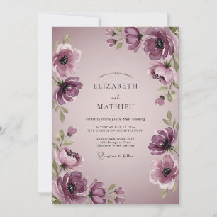 Convite Casamento em Aquarela Elegante Ameixa