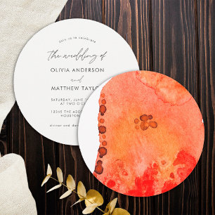 Convite Casamento em Aquarela Elegante Laranja Vermelho Mi