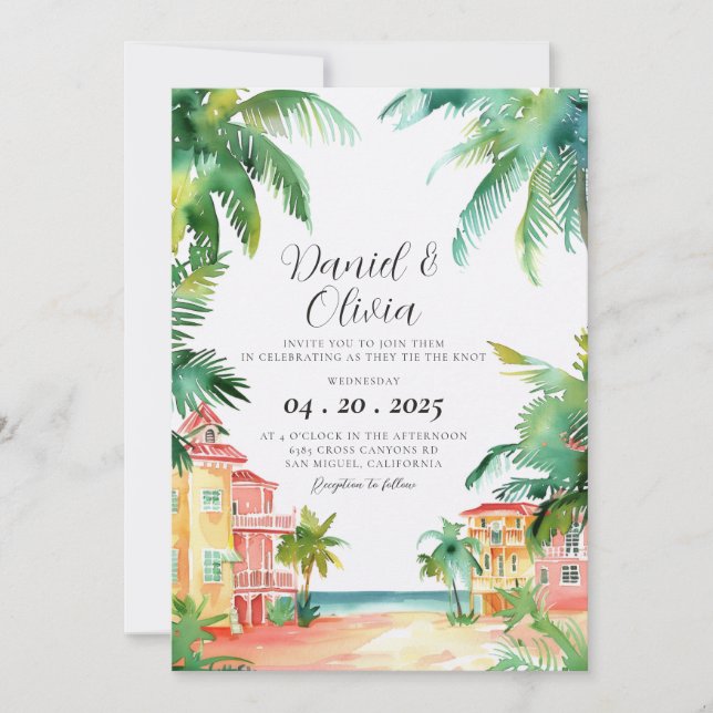 Convite Casamento em Aquarela em Key West FL (Frente)