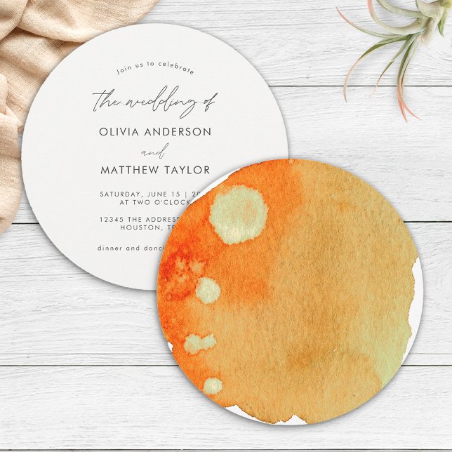 Convite Casamento em Aquarela Laranja Queimada Boho Chic E (Front/Back)