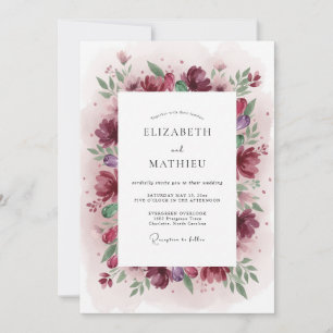 Convite Casamento em Aquarela Malinconica Burgundy