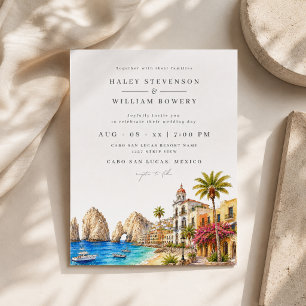 Convite Casamento em Aquarela na Praia de Cabo San Lucas,