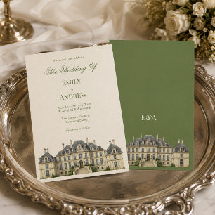 Convite Casamento em Aquarela no Campo da Mansão Inglesa