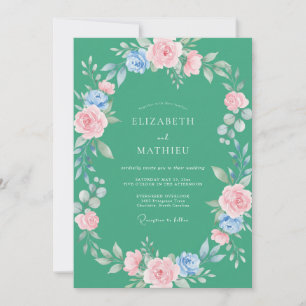 Convite Casamento em Aquarela Rosa Pétala Espuma do Mar
