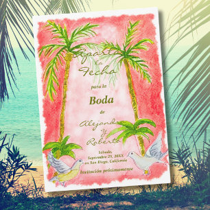 Convite Casamento em Aquarela Tropical Espanhola - Save th